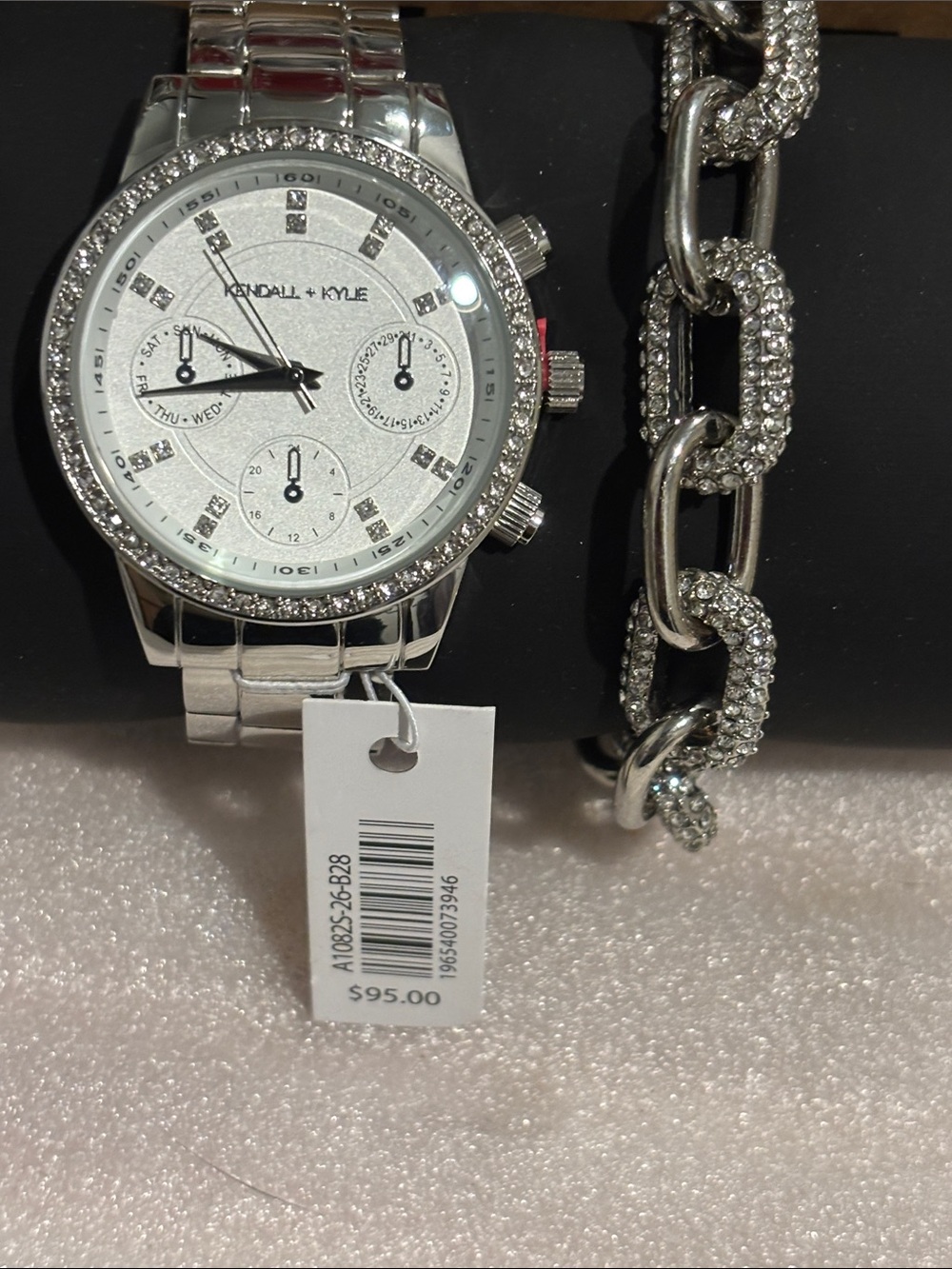 Kendall & Kylie Silver Rhinestone Accent Watch and Chain Bracelet Set